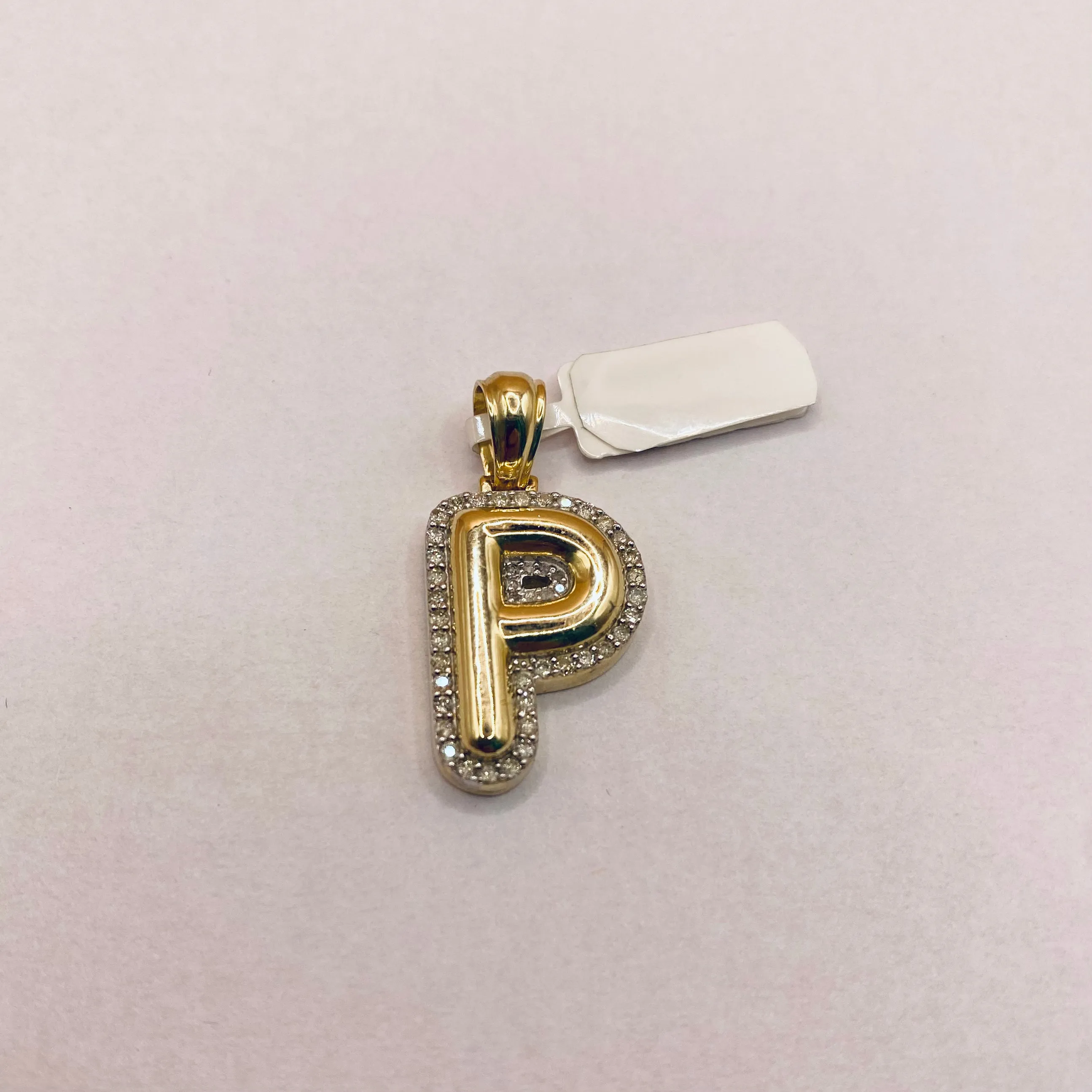 10K Yellow Gold Diamond Letter P Pendant / 4.6gr