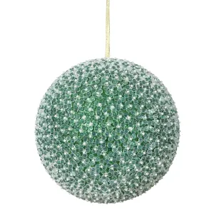 10" Green Acrylic Beaded Foil Styrofoam Christmas Ball Ornament