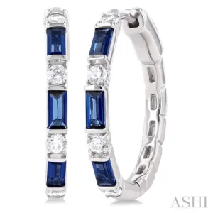 1/3 ctw Art Deco 4X2MM Baguette Cut Sapphire and Round Cut Diamond Precious Hoop Earring in 14K White Gold