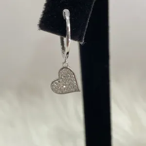 14K White Gold Diamond Heart Hoop Earrings 0.41Ct / 1.6gr