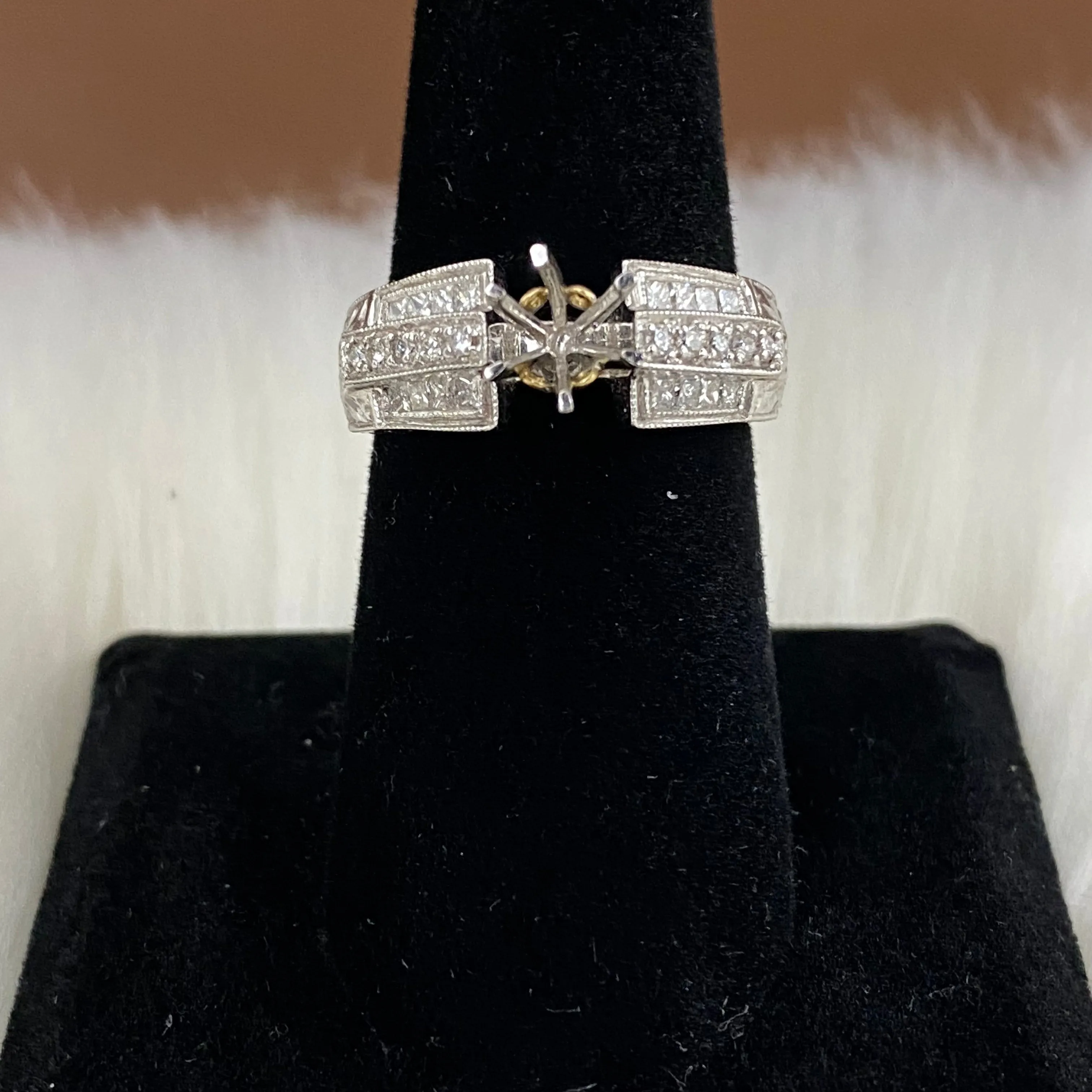 14K White-Yellow Gold Diamond Luxury Wedding Setting No Stone Engagement Ring Ct Dia Wed / 6.4gr / Size 7