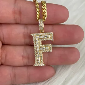 14K Yellow Gold Diamond Letter F Pendant 1.87Ct Dia / 5.3gr