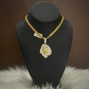 14K Yellow Gold Diamond Lyon Pendant 1.92Ct / 22.8gr