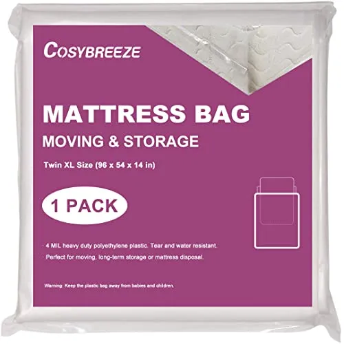 2 Pack Mattress Bag for Moving, Mattress Cover, 2 Mil Twin Size Mattress Storage Bag - Heavy Duty Thick Plastic Wrap Moving Mattress Protector for Storage - 54 x 96 Inch