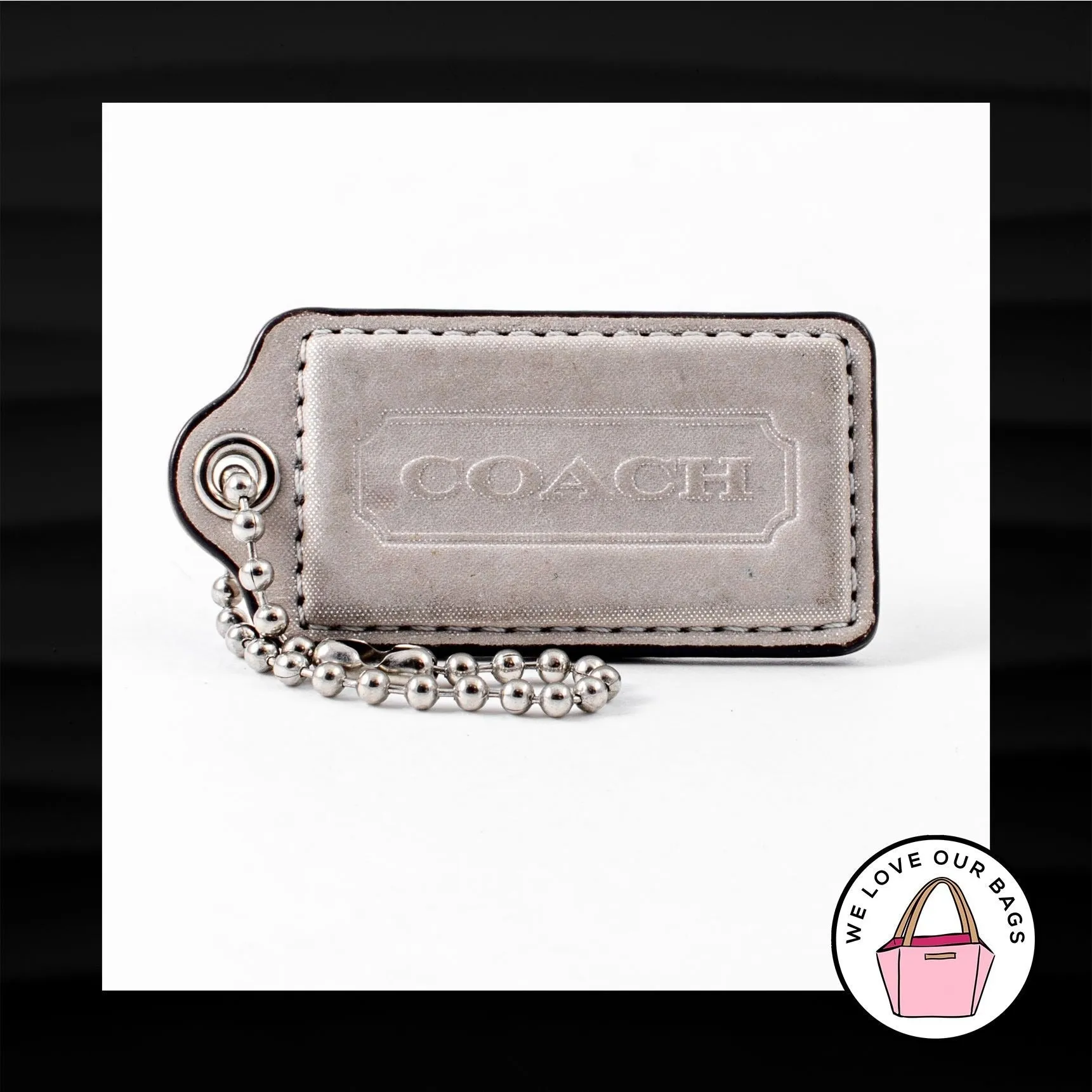 2.5" Large COACH SHIMMER TAUPE KEY FOB BAG CHARM KEYCHAIN HANGTAG TAG