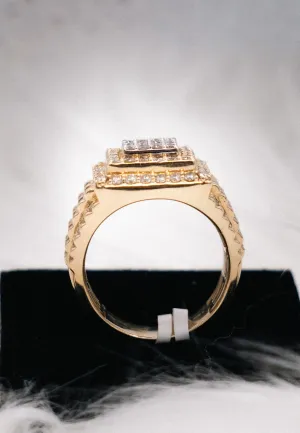 3D Square Ring 14K Yellow Gold With Diamonds / 14.5gr / Size 10.5