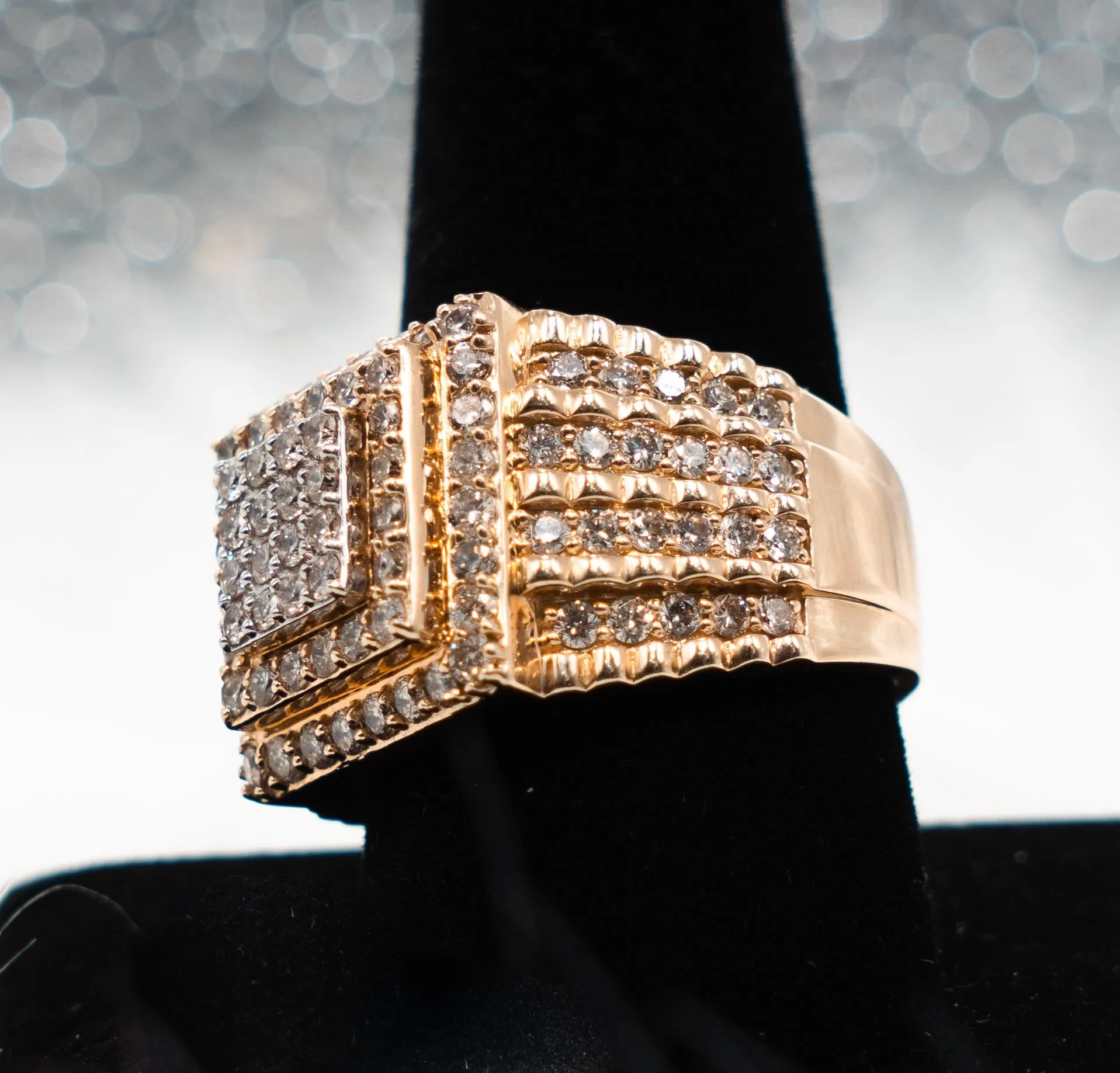 3D Square Ring 14K Yellow Gold With Diamonds / 14.5gr / Size 10.5