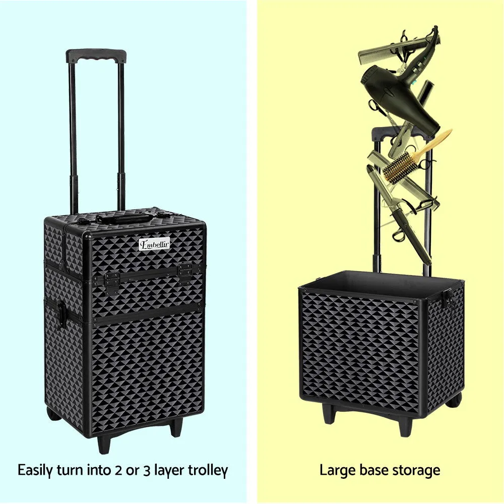 7 in 1 Portable Makeup Trolley Diamond Black - Embellir