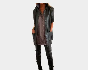 77 Metal Black Vegan Leather Long Sleeve Jacket - The Park Avenue