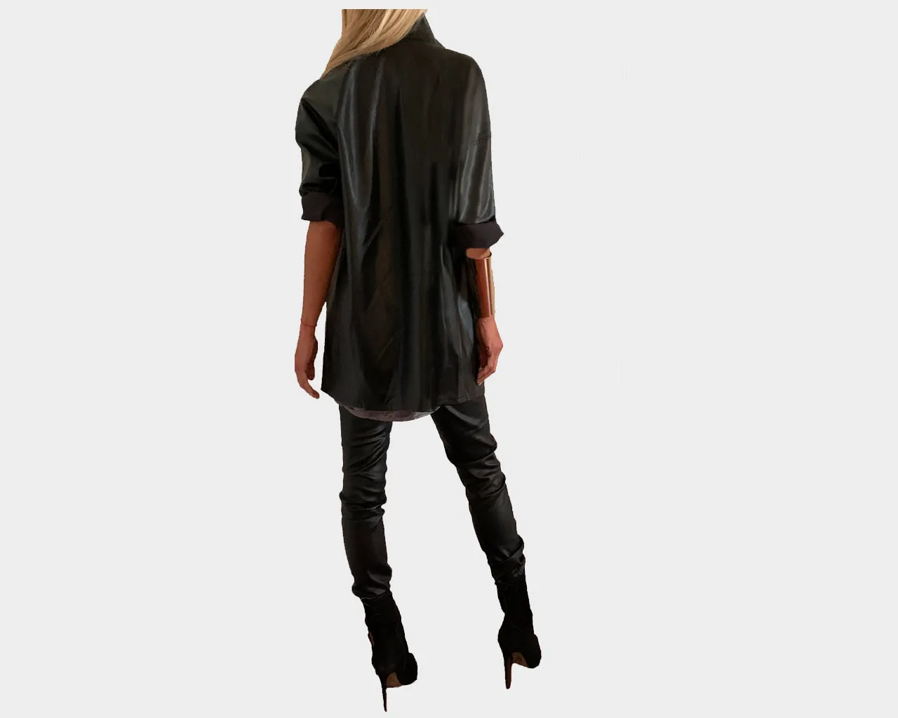 77 Metal Black Vegan Leather Long Sleeve Jacket - The Park Avenue