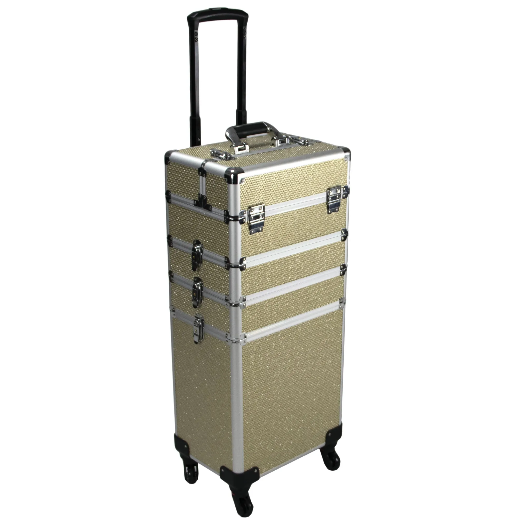 9 in 1 Professional Interchangeable Rolling Makeup Train Case Large Capacity Trolley Travel Storage Cosmetic Organizer Portable Extra Lid Key Swivel Wheels Salon Barber - VT020