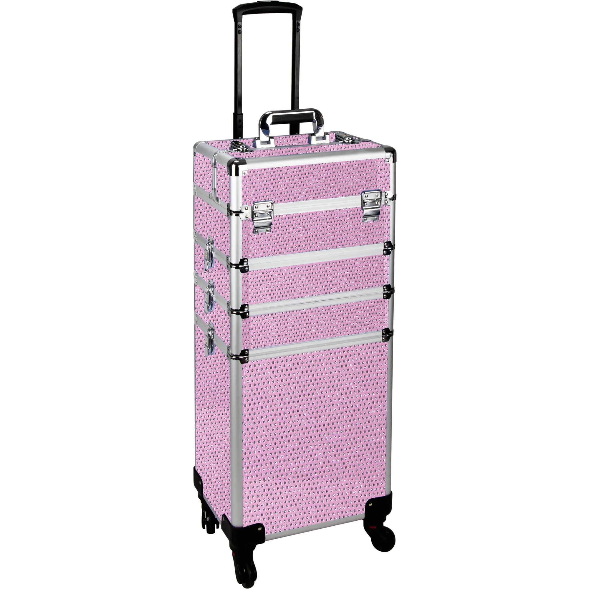 9 in 1 Professional Interchangeable Rolling Makeup Train Case Large Capacity Trolley Travel Storage Cosmetic Organizer Portable Extra Lid Key Swivel Wheels Salon Barber - VT020