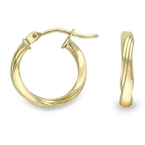 9ct Gold 10mm Round Twist Hoop Earrings