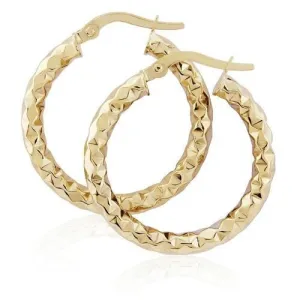 9ct Gold 15mm Hammered Hoop Earrings