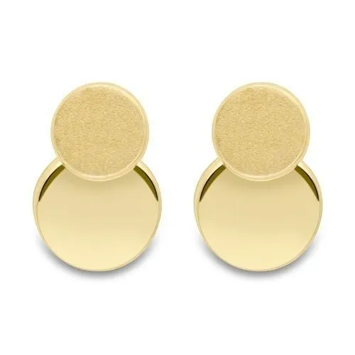 9ct Gold Double Circle Satin & Polished Button Studs, Dual Texture, 8mm, 1.50g, Gift box included