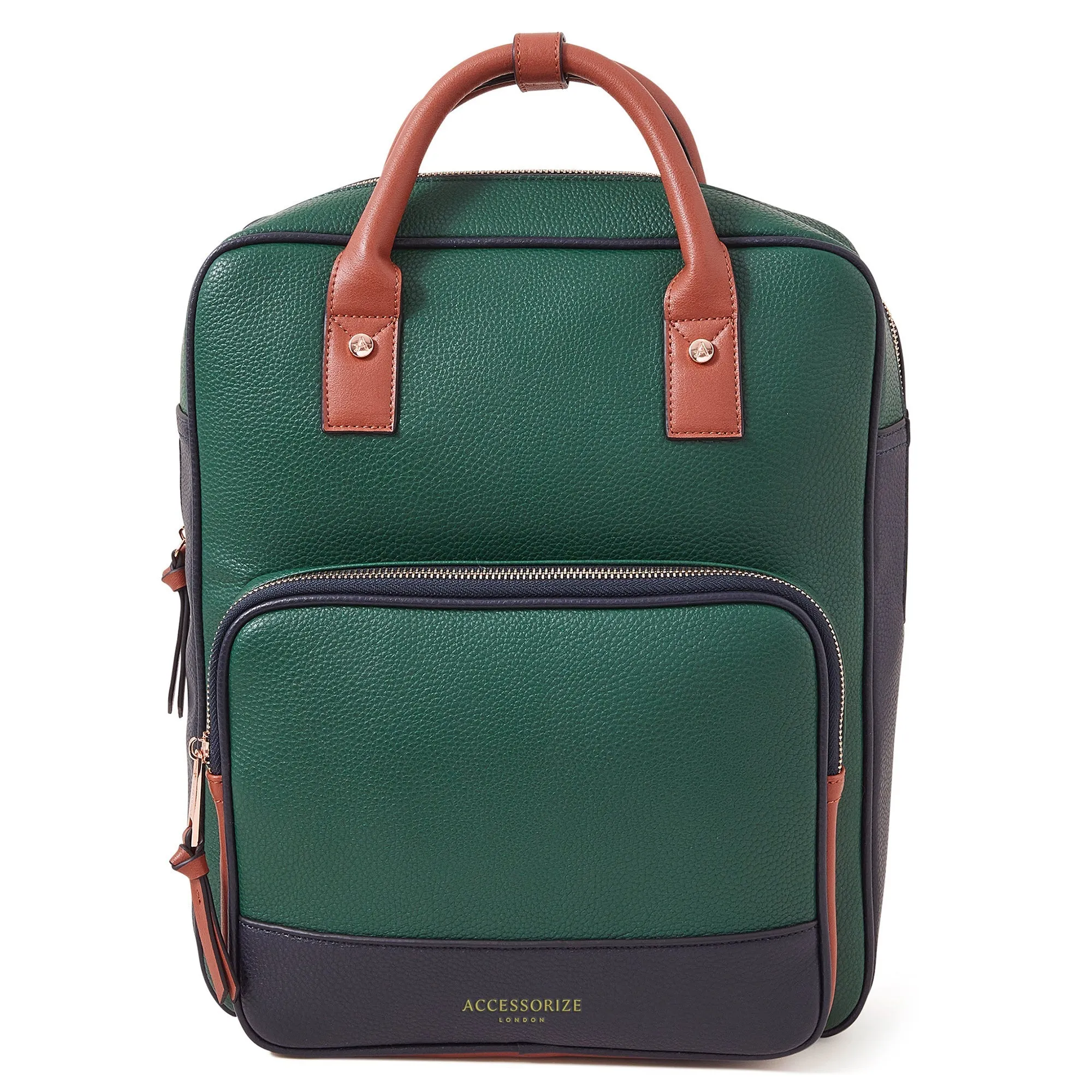 Accessorize London Women's Faux Leather Green Pocket Handle Backpack With 12 Laptop Sleeve