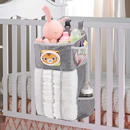 Accmor Hanging Baby Diaper Caddy Organizer with Paper Pocket, Diaper Stacker, Baby Crib Hanging Classified Storage Bag Organizer for Changing Table, Crib, Playard or Wall & Nursery Organization, Grey