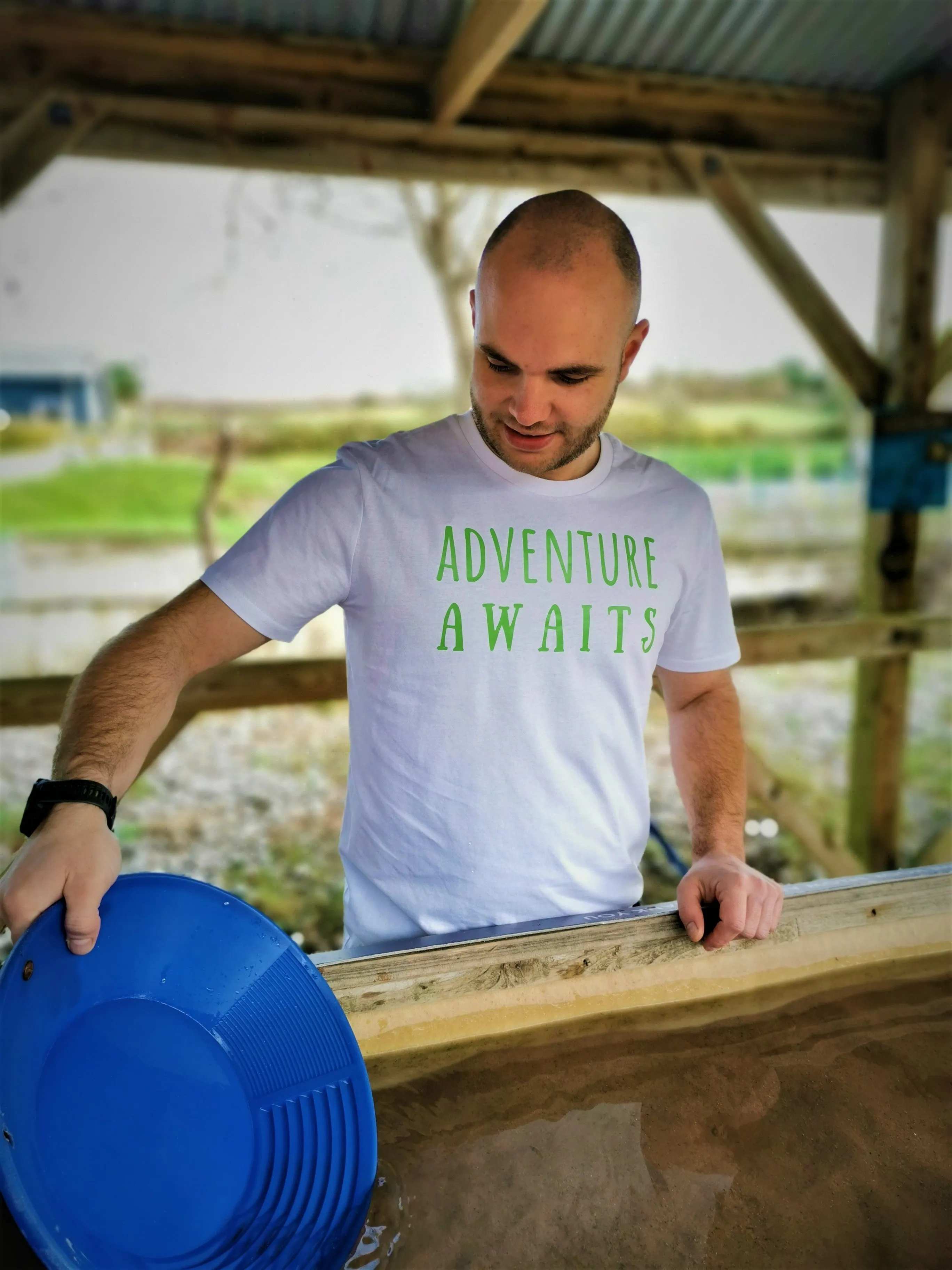 Adventure Awaits Writing Unisex Organic Cotton T-shirt