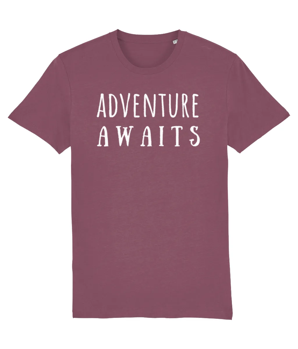 Adventure Awaits Writing Unisex Organic Cotton T-shirt