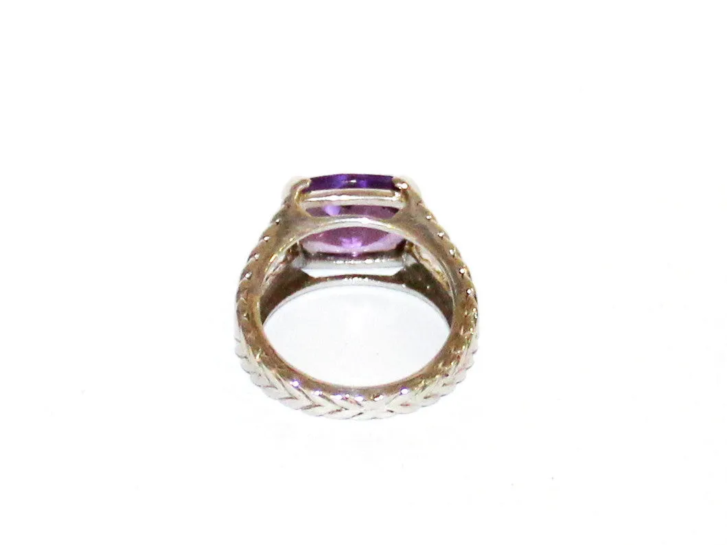 Amethyst Split Band Rope Silver Ring