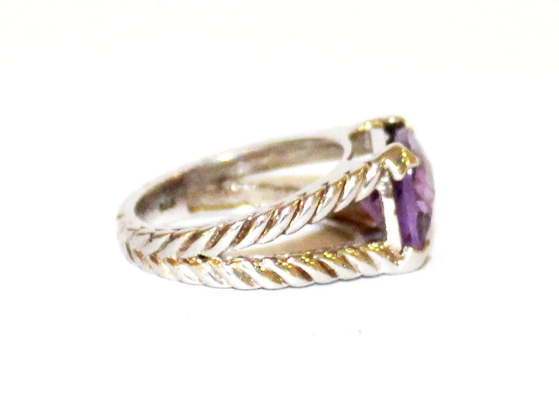 Amethyst Split Band Rope Silver Ring