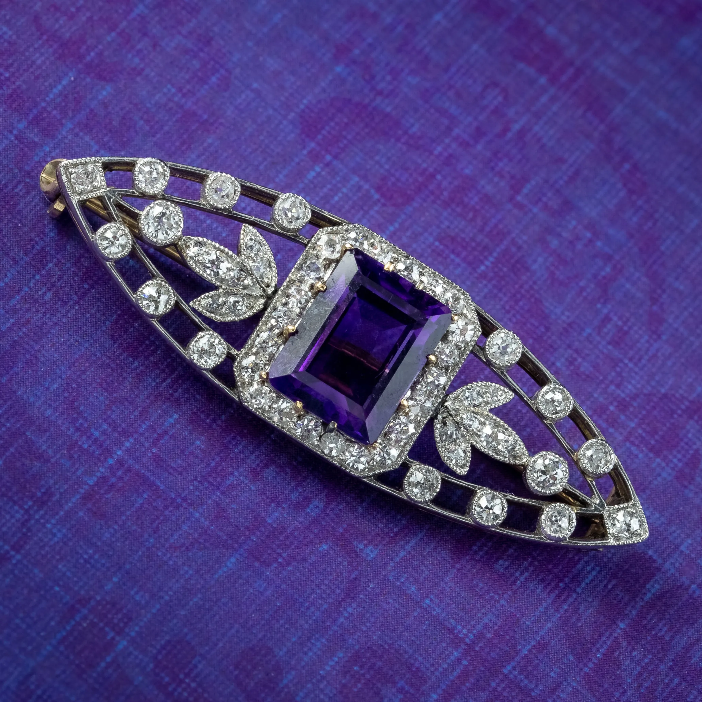 Antique Art Deco Amethyst Diamond Brooch 3.8ct Amethyst