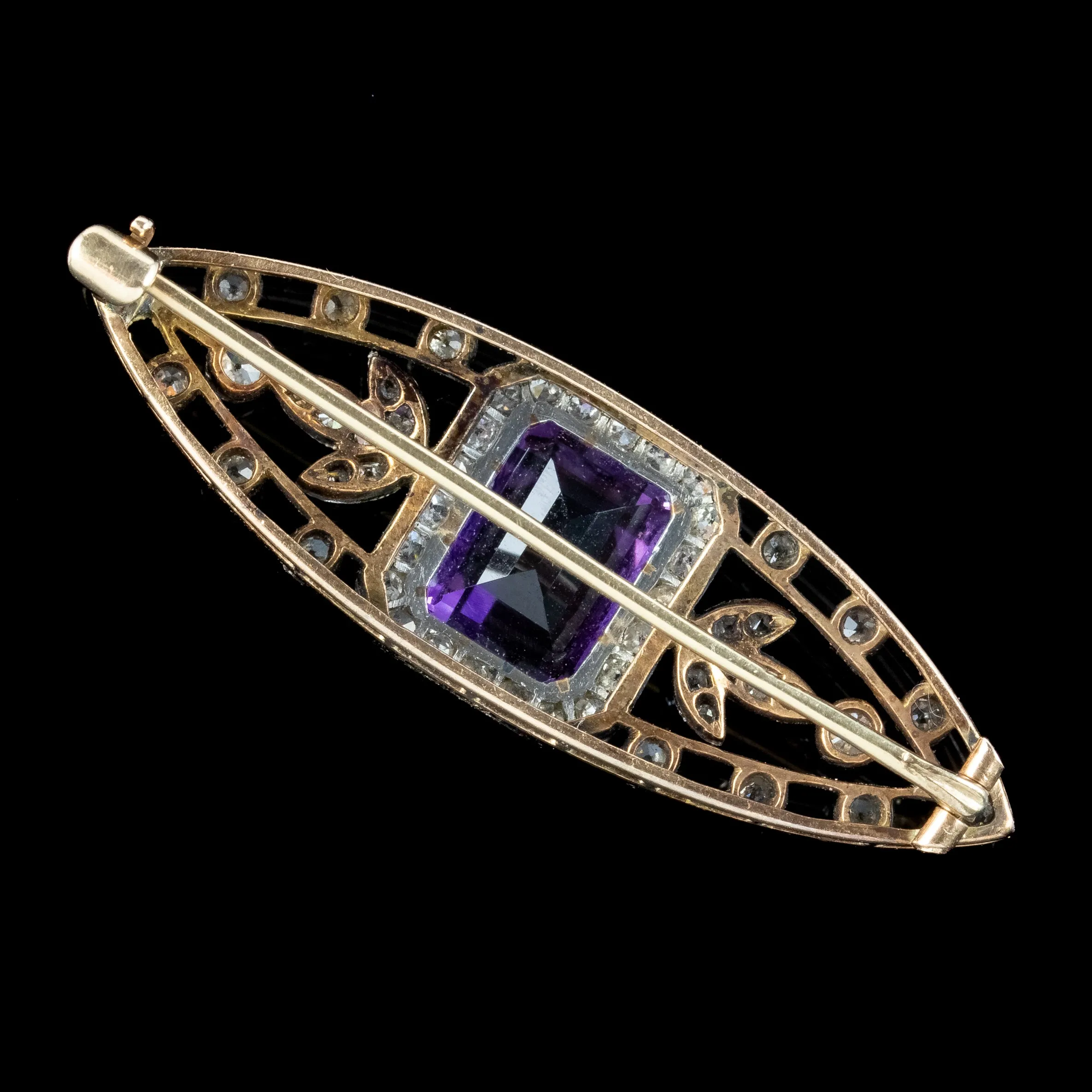 Antique Art Deco Amethyst Diamond Brooch 3.8ct Amethyst