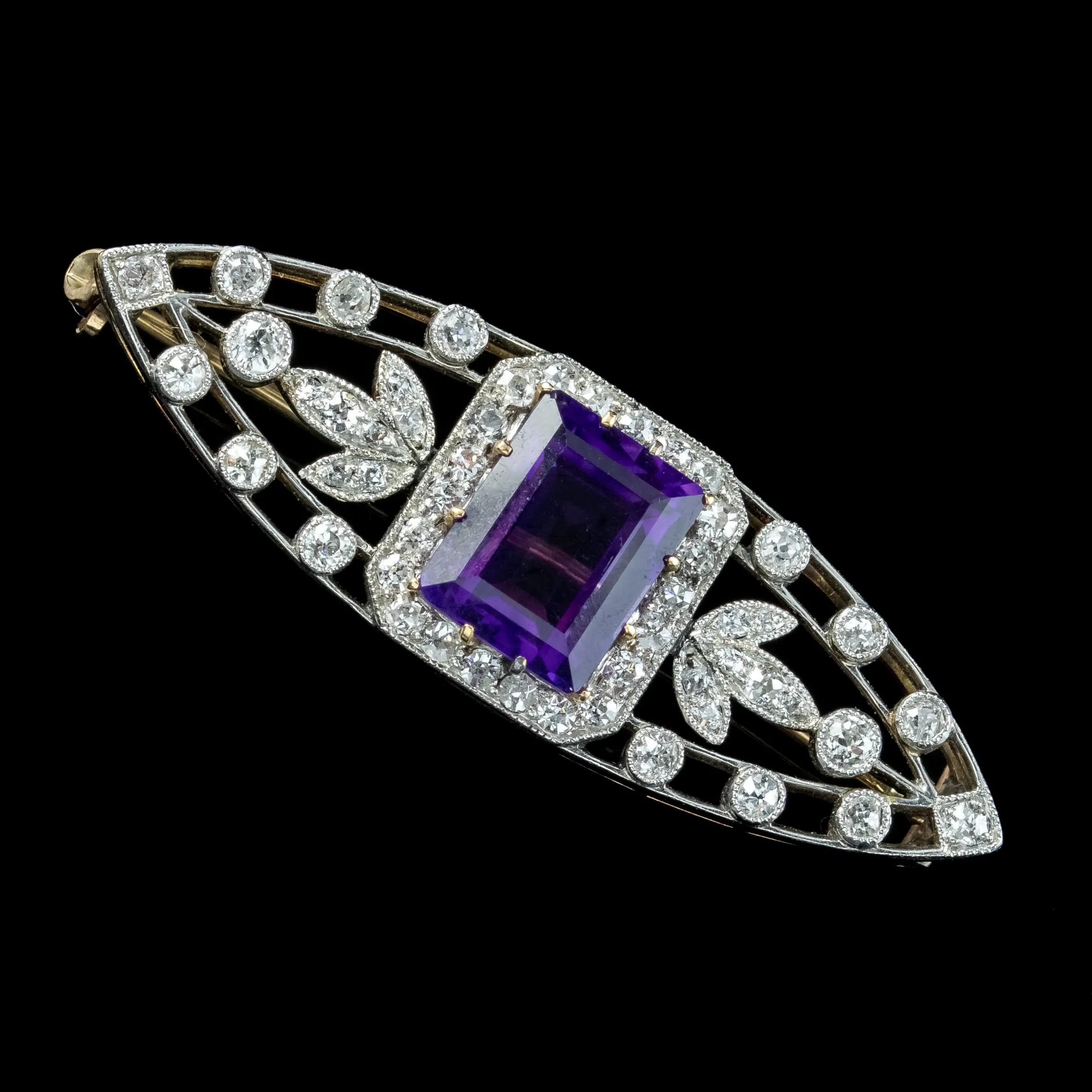 Antique Art Deco Amethyst Diamond Brooch 3.8ct Amethyst