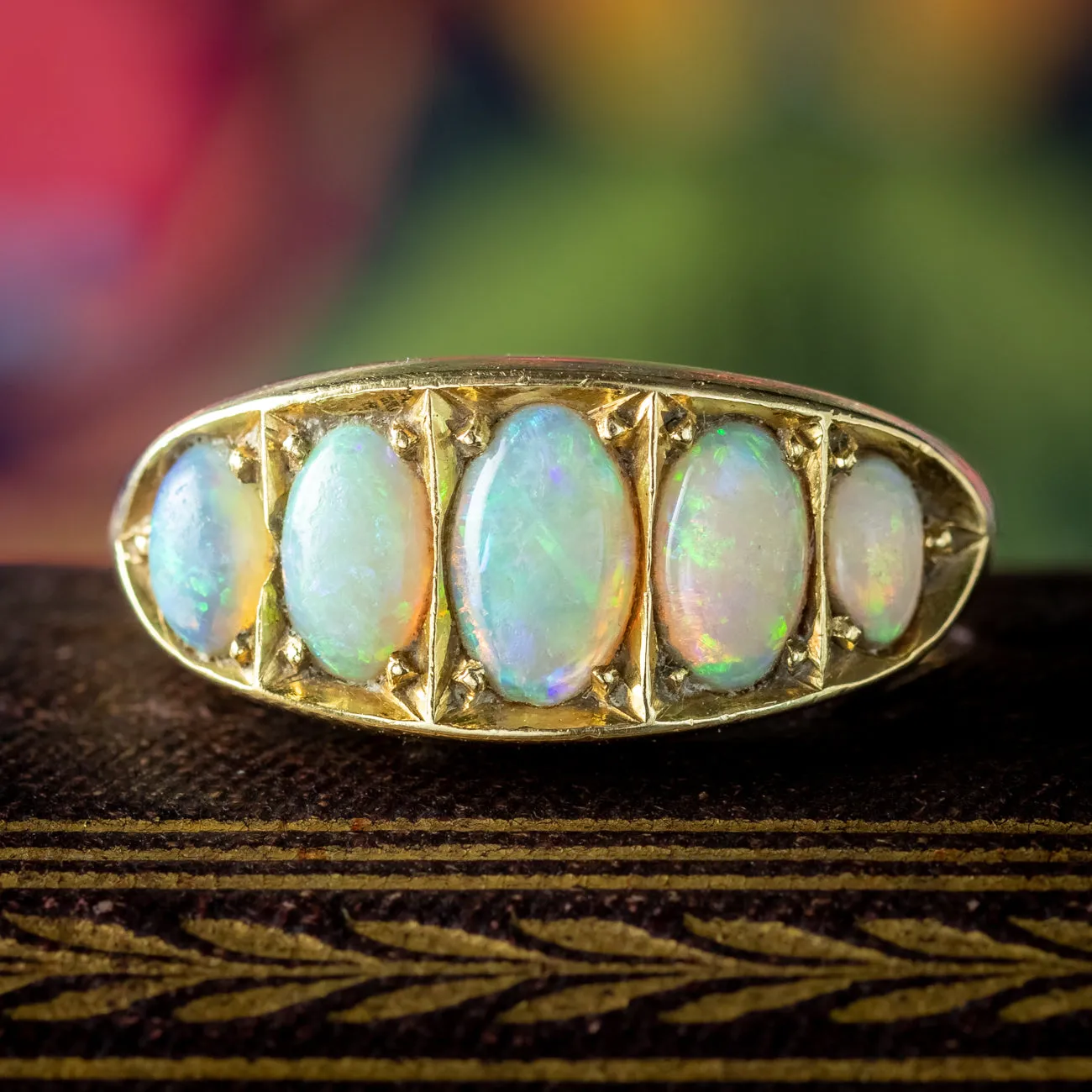 Antique Edwardian Opal Five Stone Ring 2.1ct Total Dated 1918