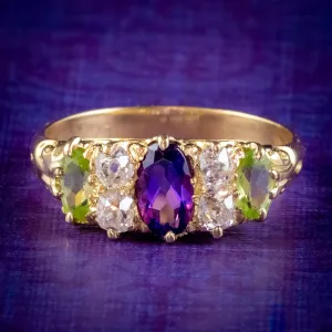 Antique Edwardian Suffragette Ring Amethyst Peridot Diamond 18ct Gold Circa 1910