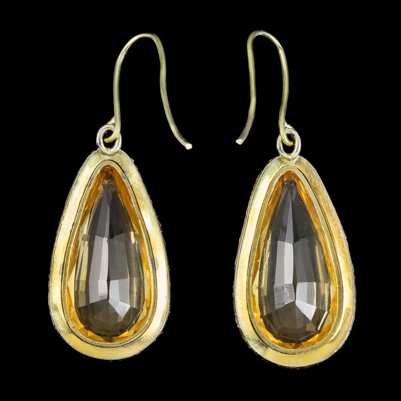 Antique Georgian Citrine Drop Earrings 18ct Gold 8.6ct Citrines