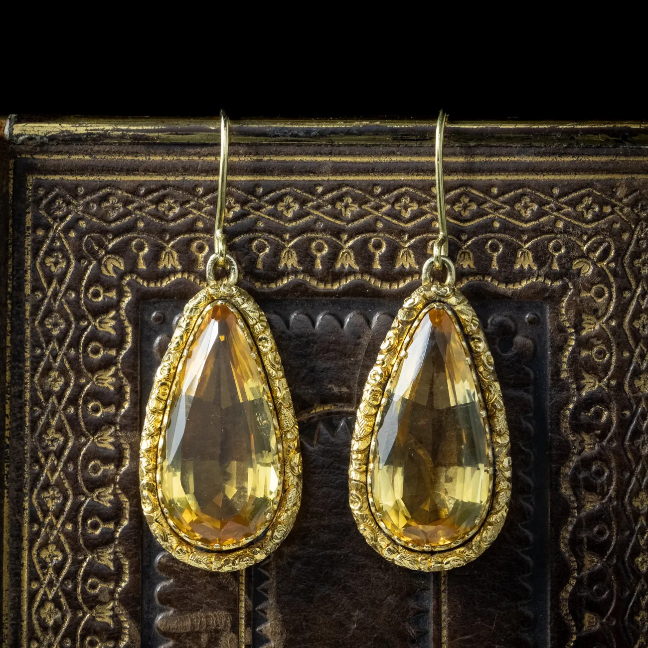 Antique Georgian Citrine Drop Earrings 18ct Gold 8.6ct Citrines