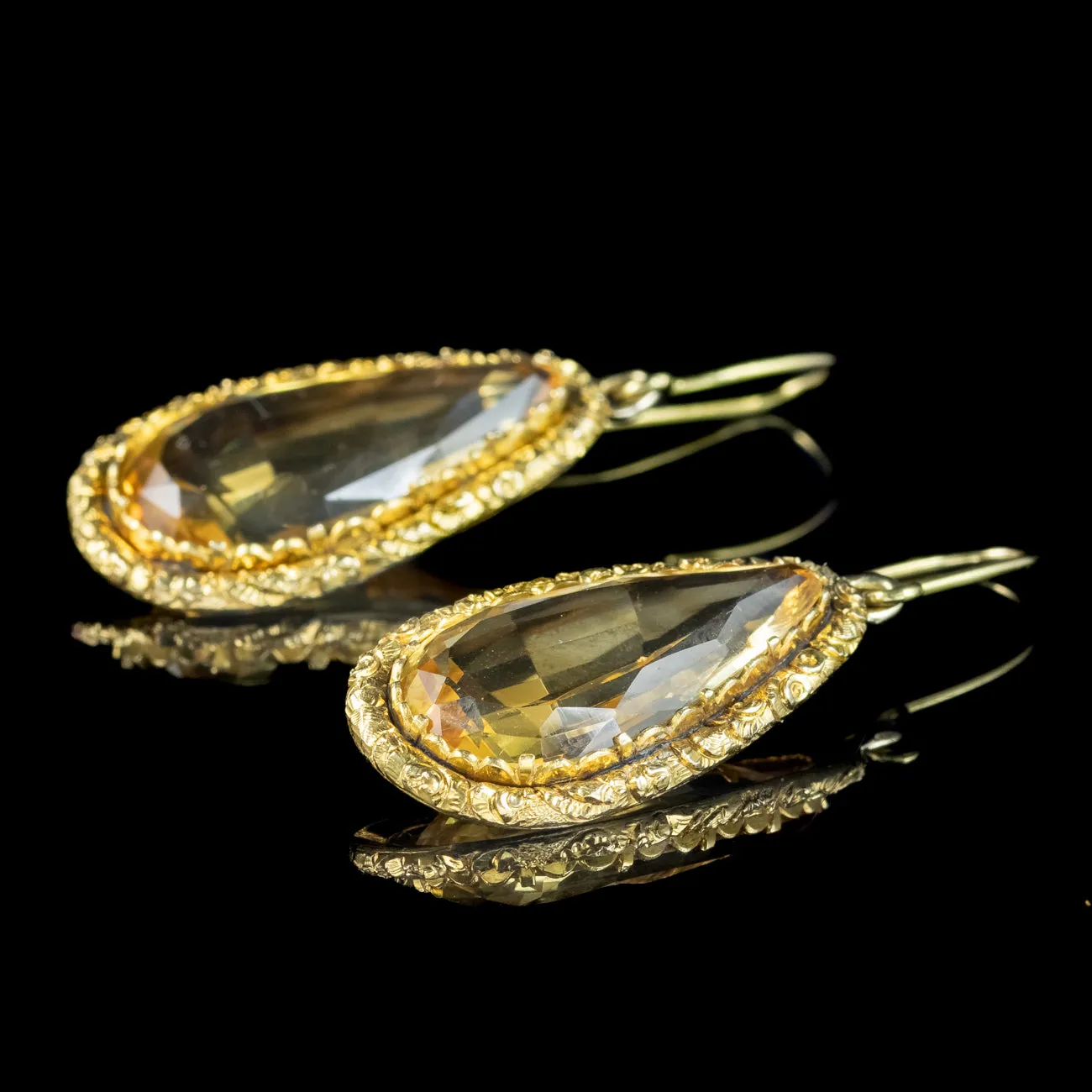 Antique Georgian Citrine Drop Earrings 18ct Gold 8.6ct Citrines