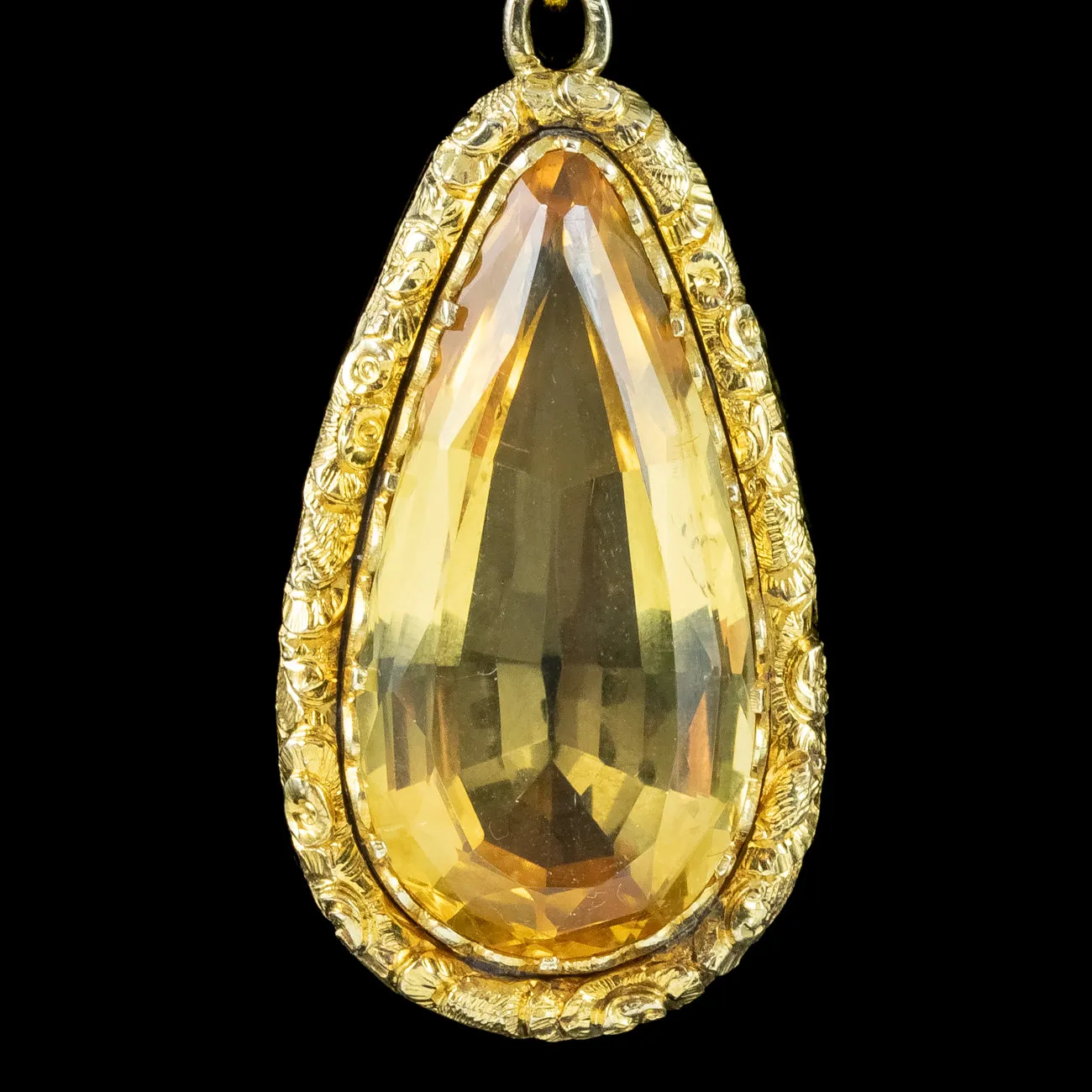 Antique Georgian Citrine Drop Earrings 18ct Gold 8.6ct Citrines