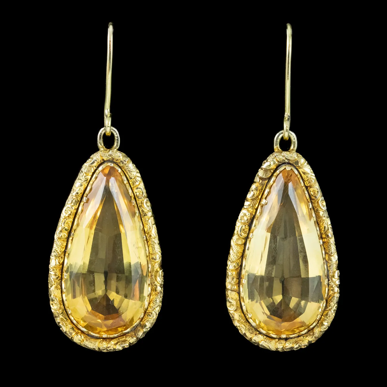 Antique Georgian Citrine Drop Earrings 18ct Gold 8.6ct Citrines