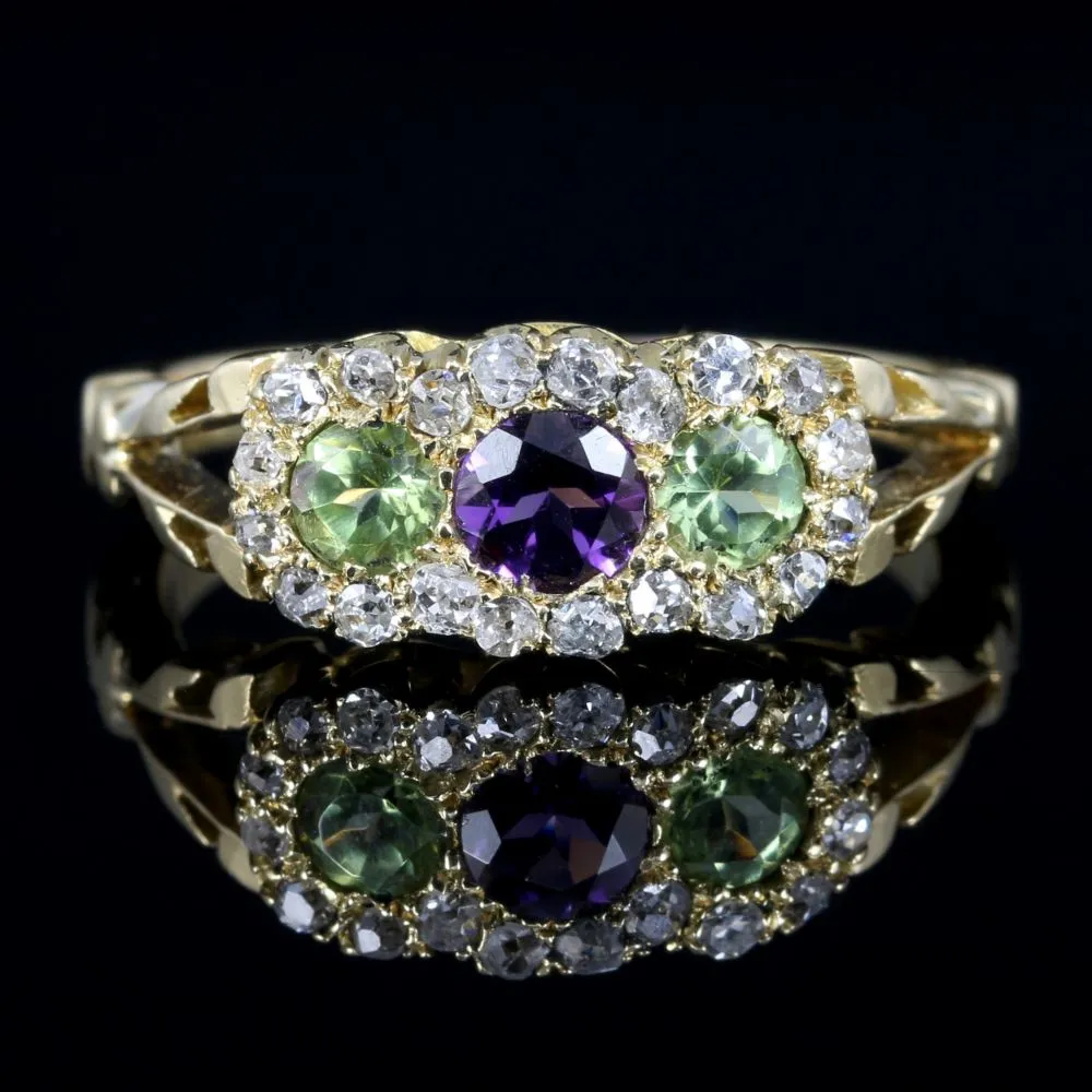 Antique Suffragette Victorian Ring 18Ct Gold Diamond Amethyst Peridot