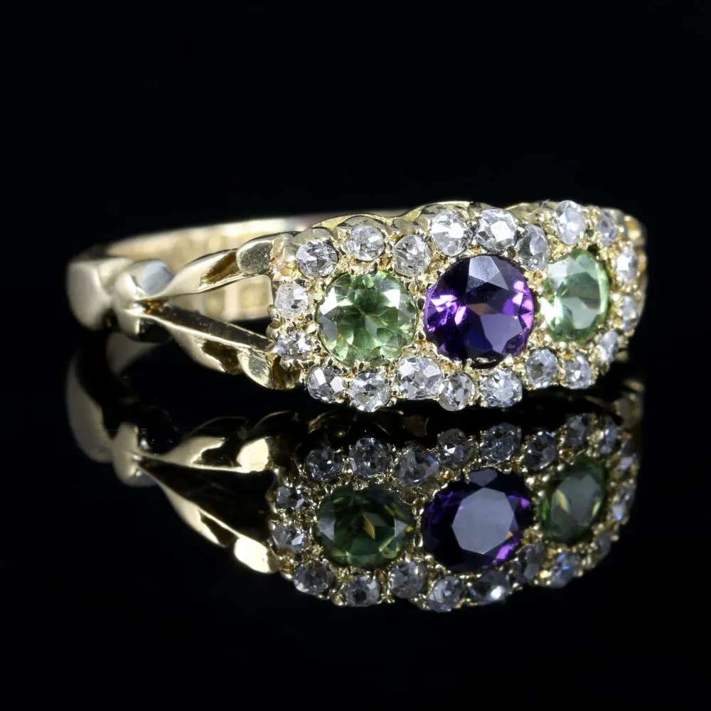 Antique Suffragette Victorian Ring 18Ct Gold Diamond Amethyst Peridot