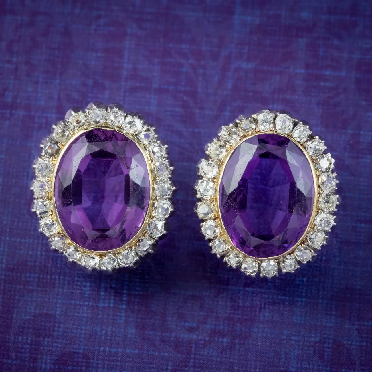 Antique Victorian Amethyst Diamond Clip Earrings 5ct Amethysts