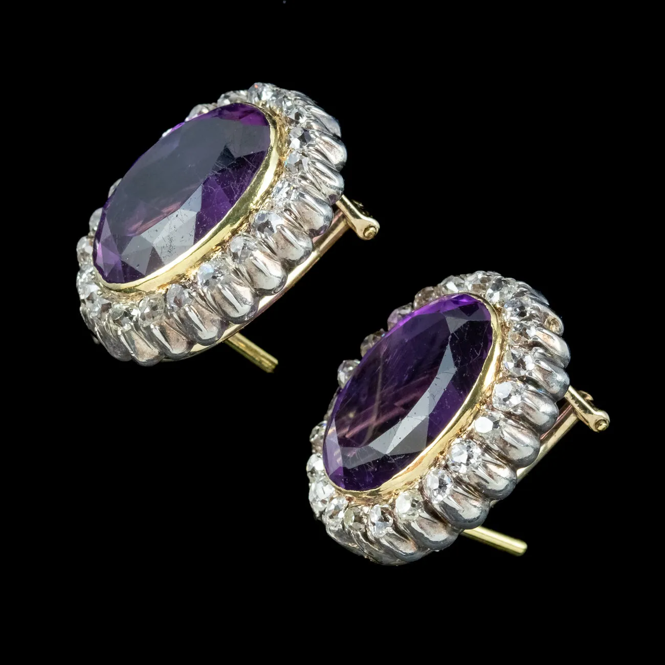 Antique Victorian Amethyst Diamond Clip Earrings 5ct Amethysts