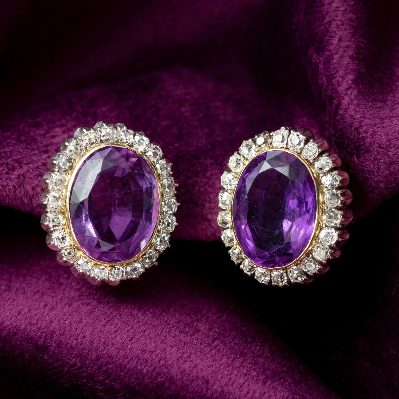 Antique Victorian Amethyst Diamond Clip Earrings 5ct Amethysts