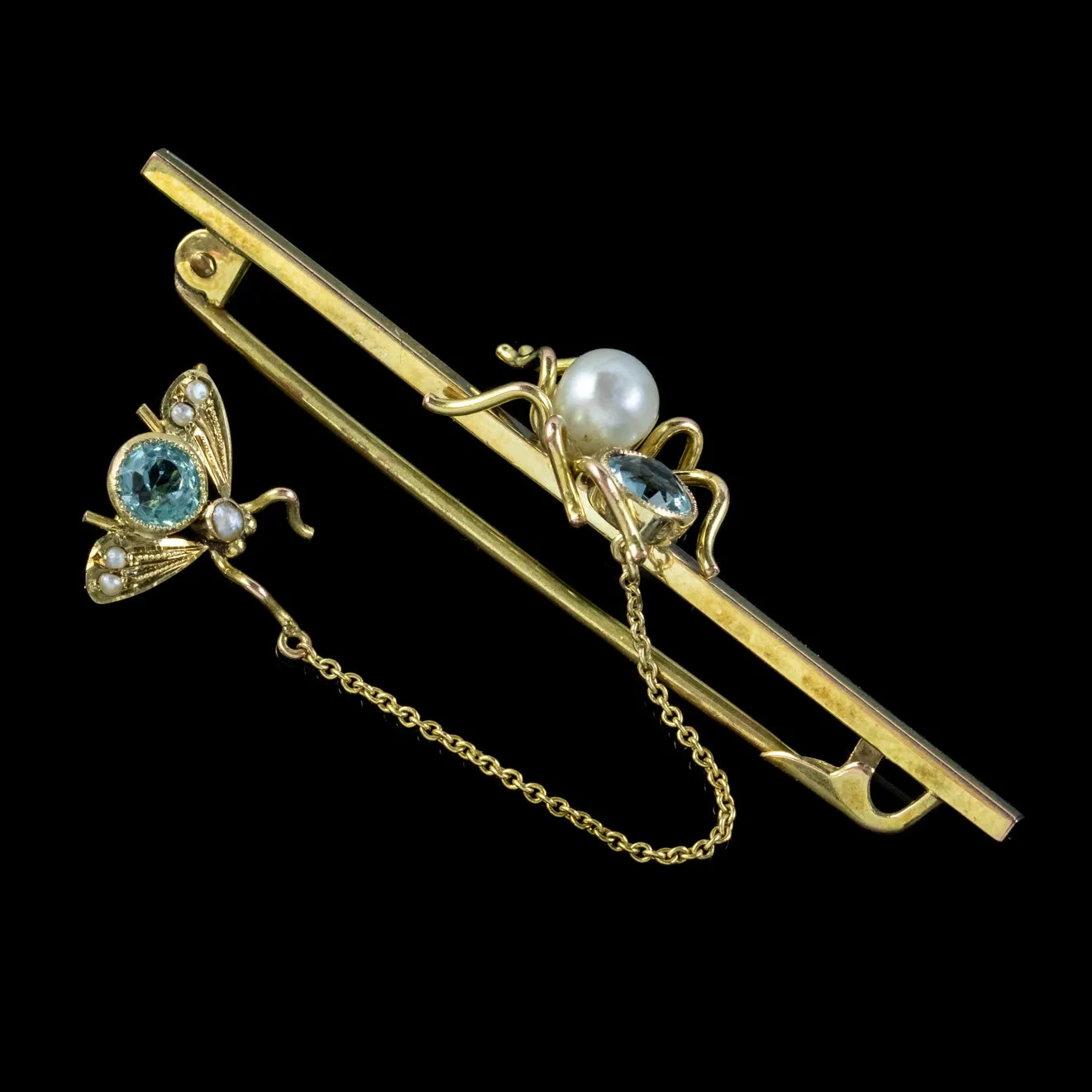 Antique Victorian Aquamarine Pearl Spider And Fly Brooch 9Ct Gold Circa 1900