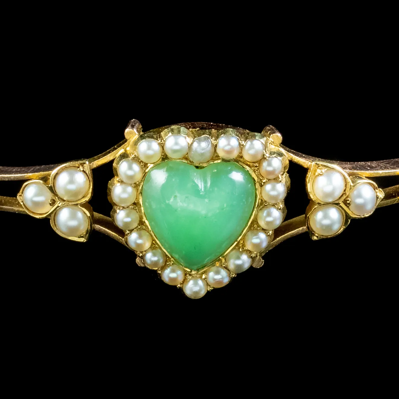 Antique Victorian Chalcedony Pearl Heart Bangle 18ct Gold Circa 1900