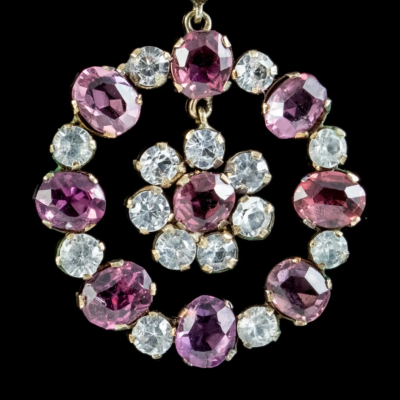 Antique Victorian Garnet White Sapphire Drop Earrings Circa 1860