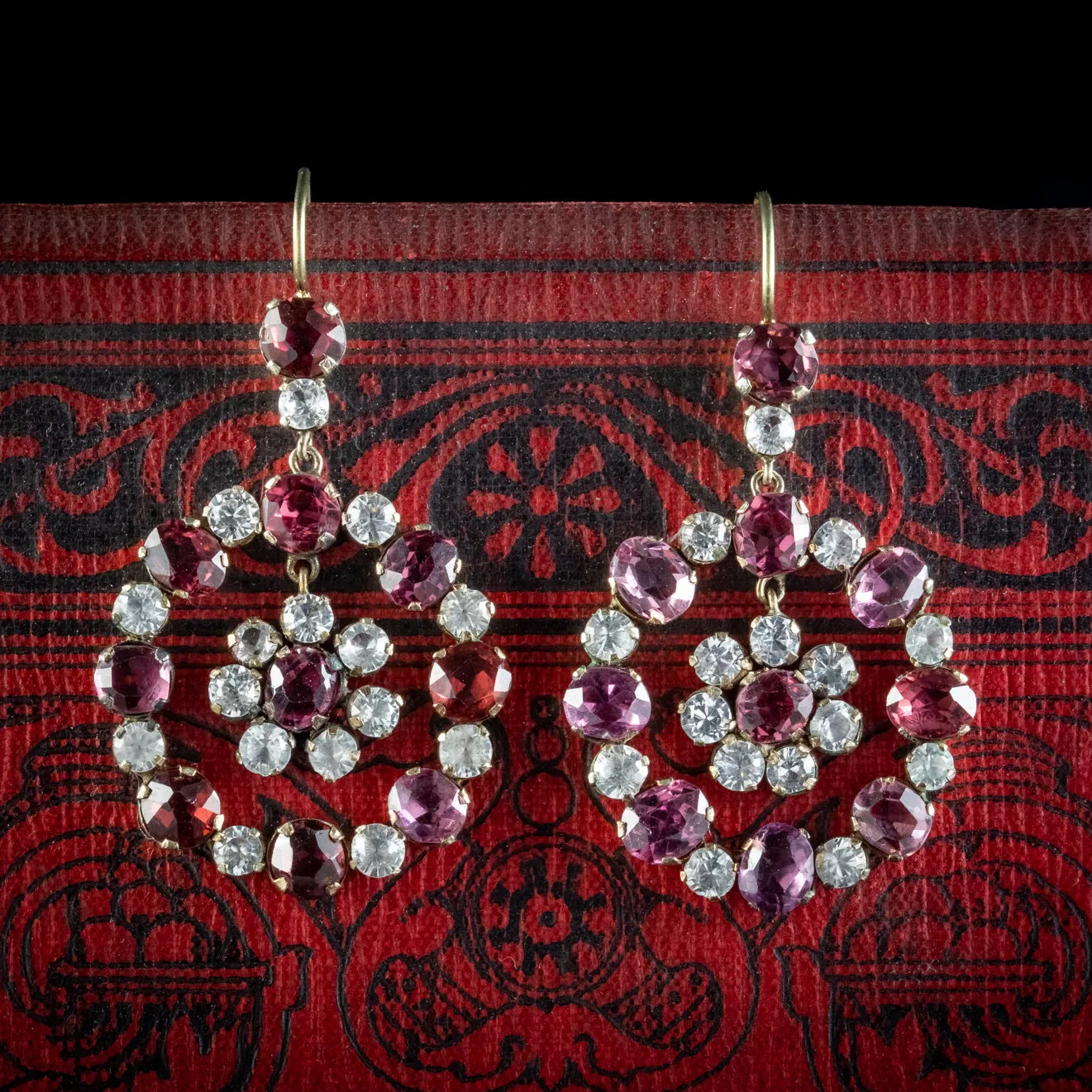 Antique Victorian Garnet White Sapphire Drop Earrings Circa 1860