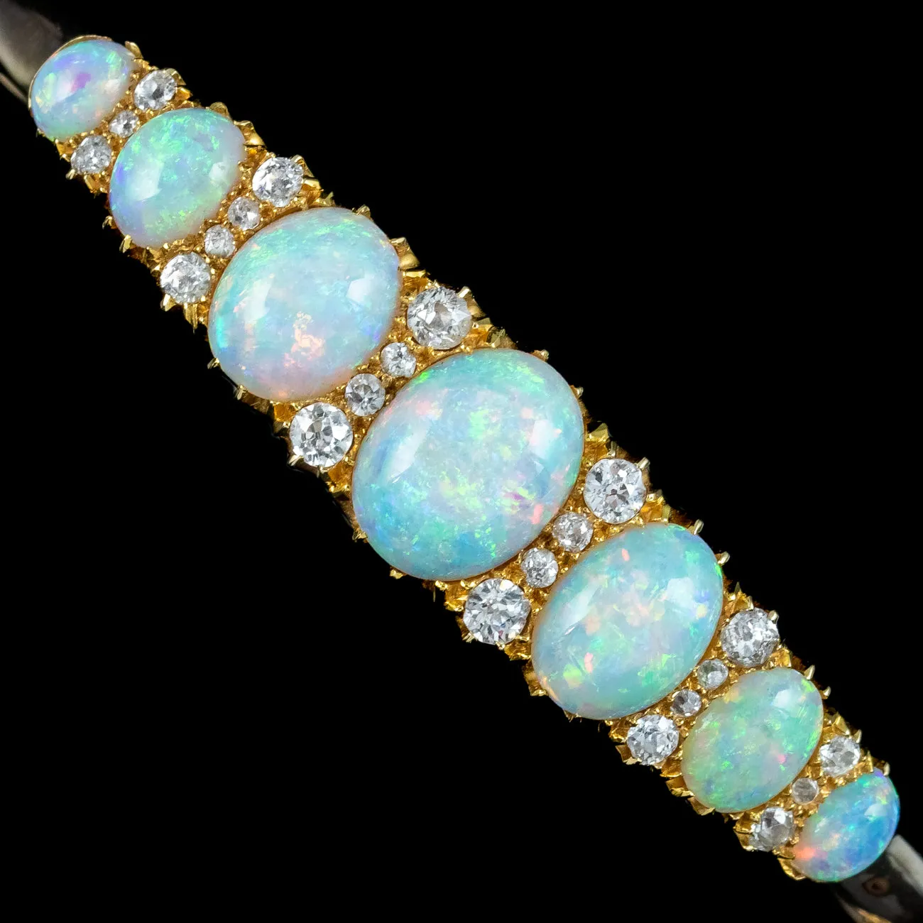 Antique Victorian Opal Diamond Bangle 18ct Gold 7.3ct Of Opal