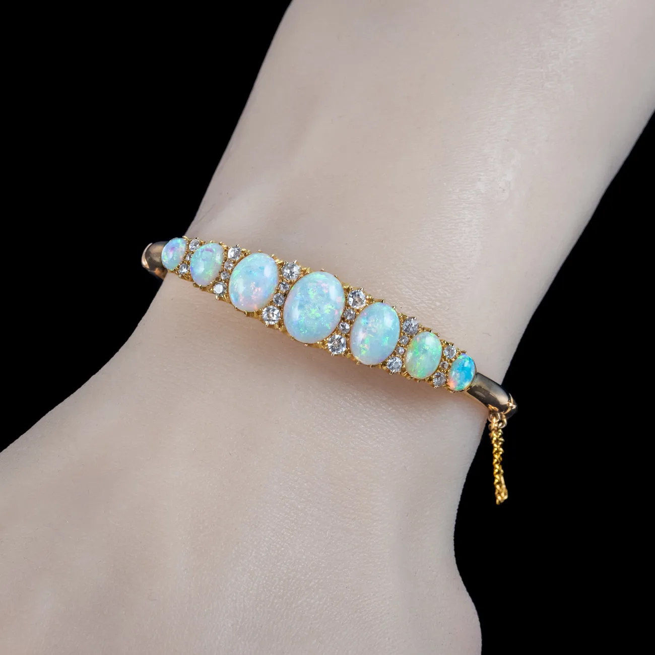 Antique Victorian Opal Diamond Bangle 18ct Gold 7.3ct Of Opal