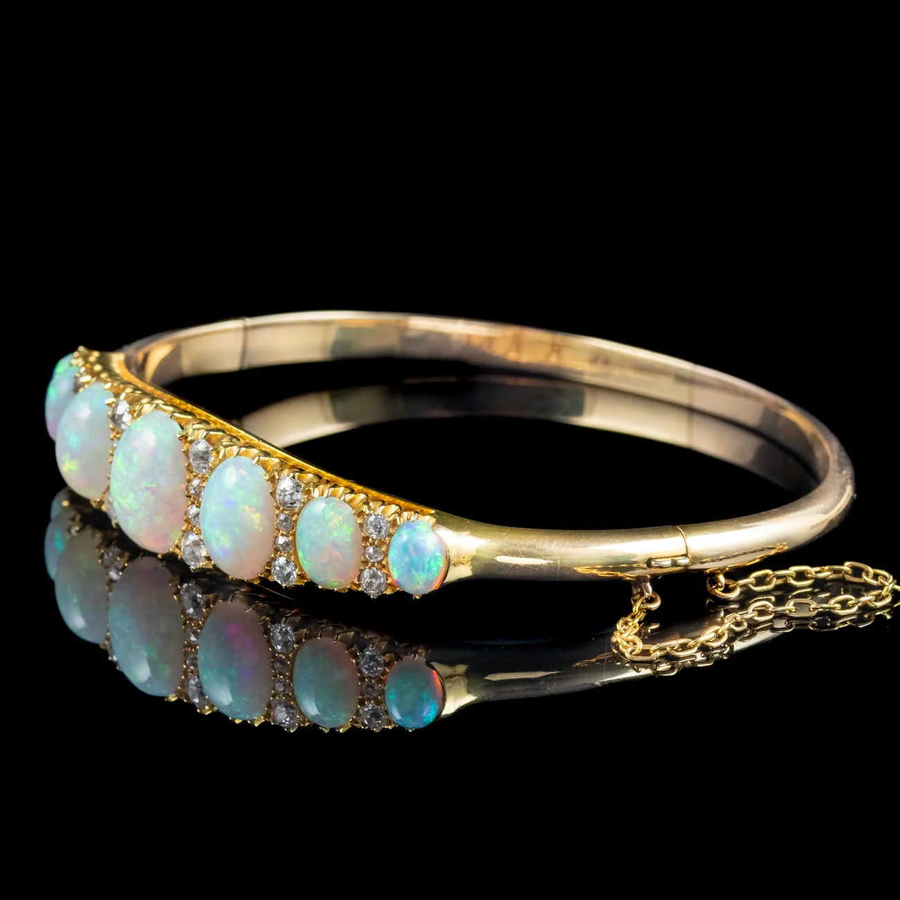 Antique Victorian Opal Diamond Bangle 18ct Gold 7.3ct Of Opal