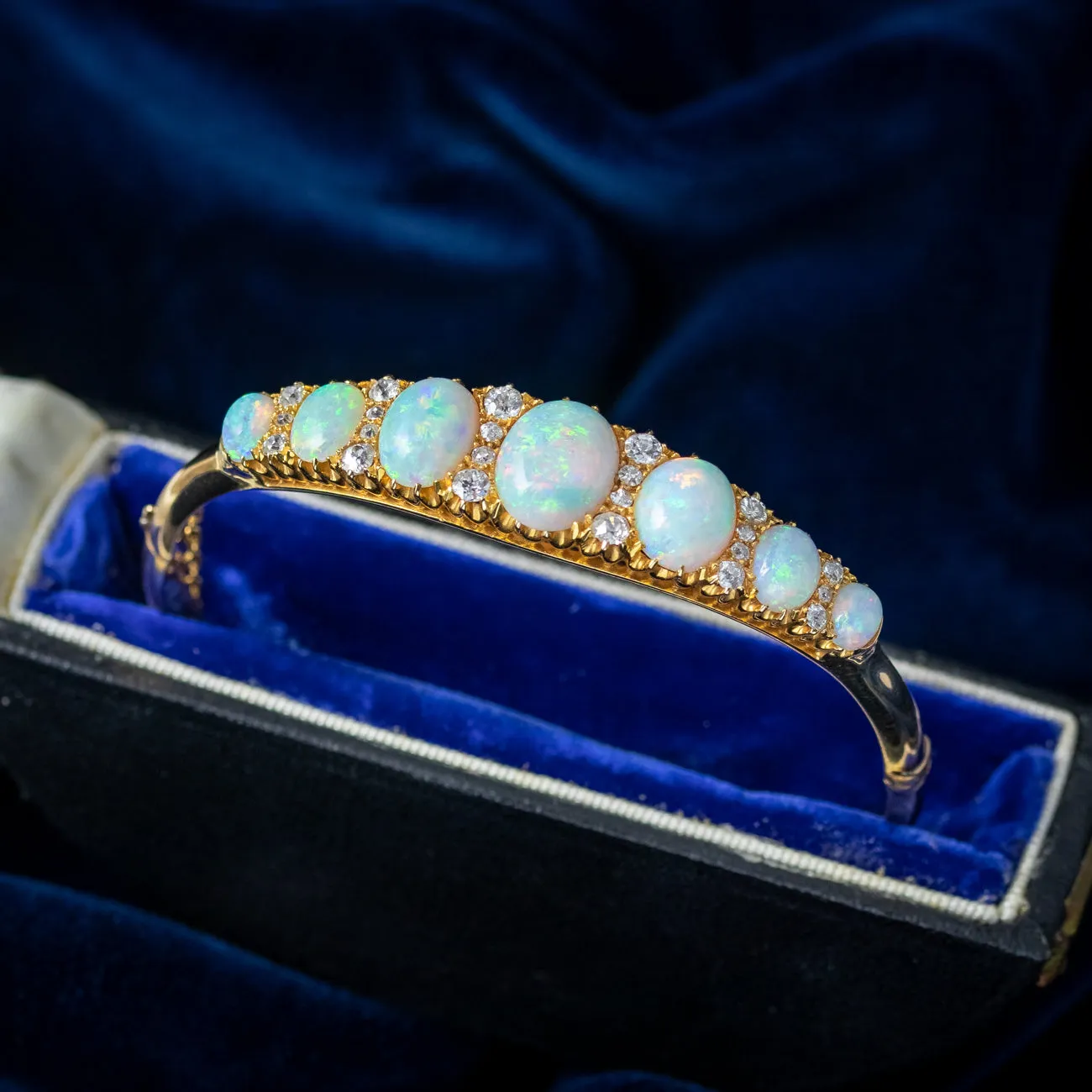 Antique Victorian Opal Diamond Bangle 18ct Gold 7.3ct Of Opal