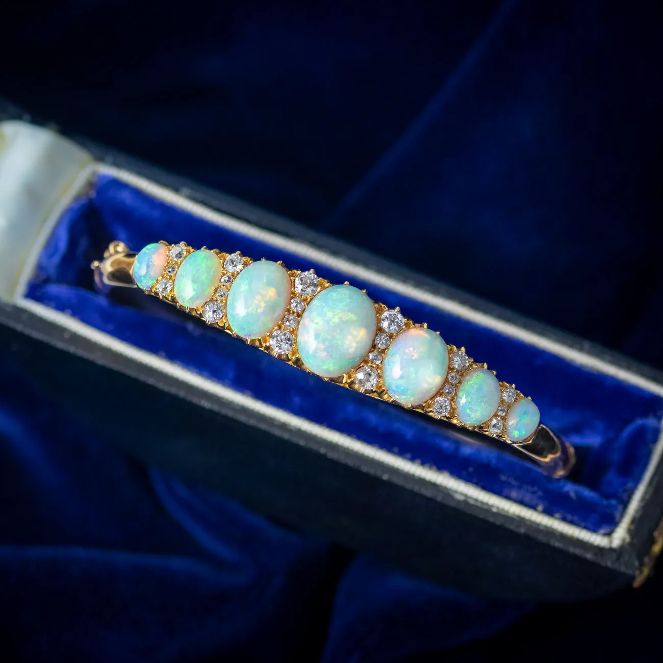 Antique Victorian Opal Diamond Bangle 18ct Gold 7.3ct Of Opal