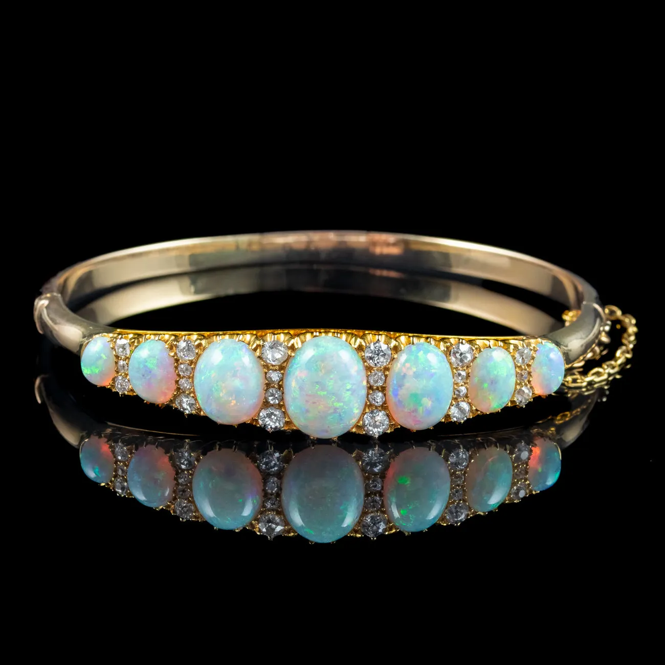 Antique Victorian Opal Diamond Bangle 18ct Gold 7.3ct Of Opal